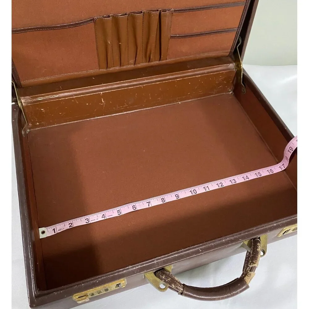 Vintage LAND Leather Briefcase 4” wide with brass combination locks